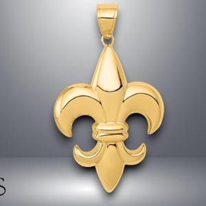 14K Yellow Gold Large Fleur-De-Lis Pendant with Necklace Chain Options