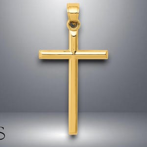 14K Yellow Gold Hollow Polished Cross Pendant with Necklace Chain Options