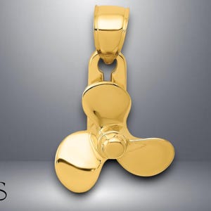 14K Yellow Gold 3-D Moveable Blade Boat Ship Propeller Pendant with Necklace Chain Options