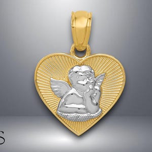 14K Yellow Gold Guardian Angel in Heart Pendant with Necklace Chain Options