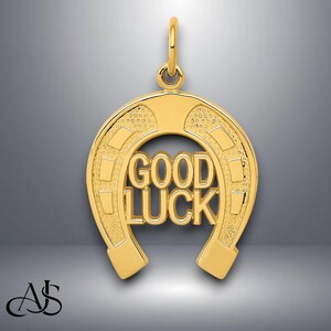 14K Yellow Gold Horseshoe Good Luck Pendant Charm with Chain Necklace options