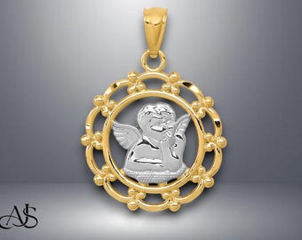 14K Yellow Gold Angel Pendant with Necklace Chain Options