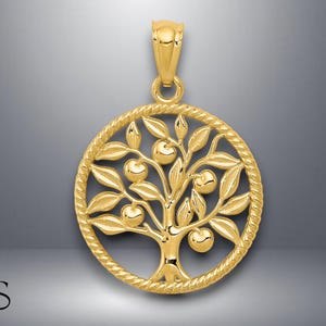 14K Yellow Gold Polished Tree Of Life in Round Pendant with Necklace Chain Options