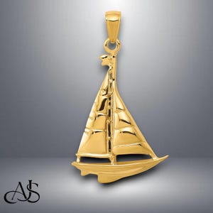 14K Yellow Gold Sailboat Pendant with Chain Necklace options
