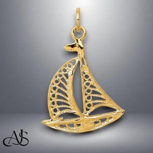 14K Yellow Gold Sailboat Pendant Charm with Chain Necklace options