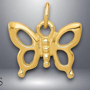 14K Yellow Gold Solid Butterfly Pendant Charm with Necklace Chain Options