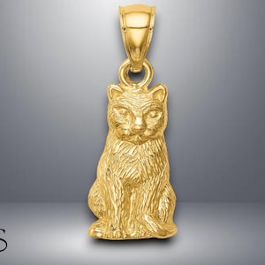 14K Yellow Gold Cat Pendant with Necklace Chain Options