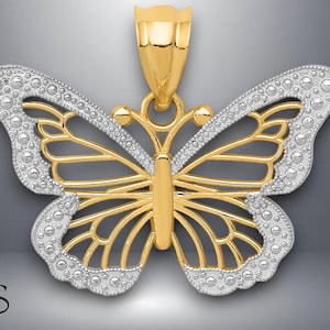 14K Yellow Gold and White Rhodium Butterfly Pendant with Necklace Chain Options