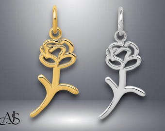 14K Yellow Gold or White Gold Rose Pendant Charm with Necklace Chain Options