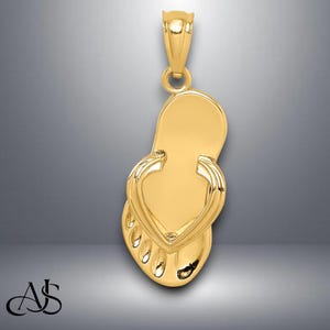 14K Yellow Gold 3D Flip Flop Pendant with Necklace Chain Options