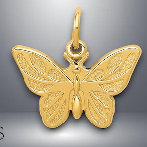 14K Yellow Gold Butterfly Charm Pendant with Necklace Chain Options