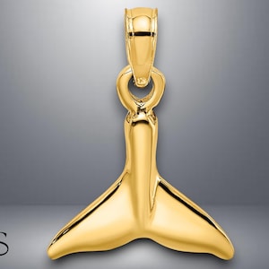 14K Yellow Gold Polished Small Whale Tail Charm with Necklace Chain Options