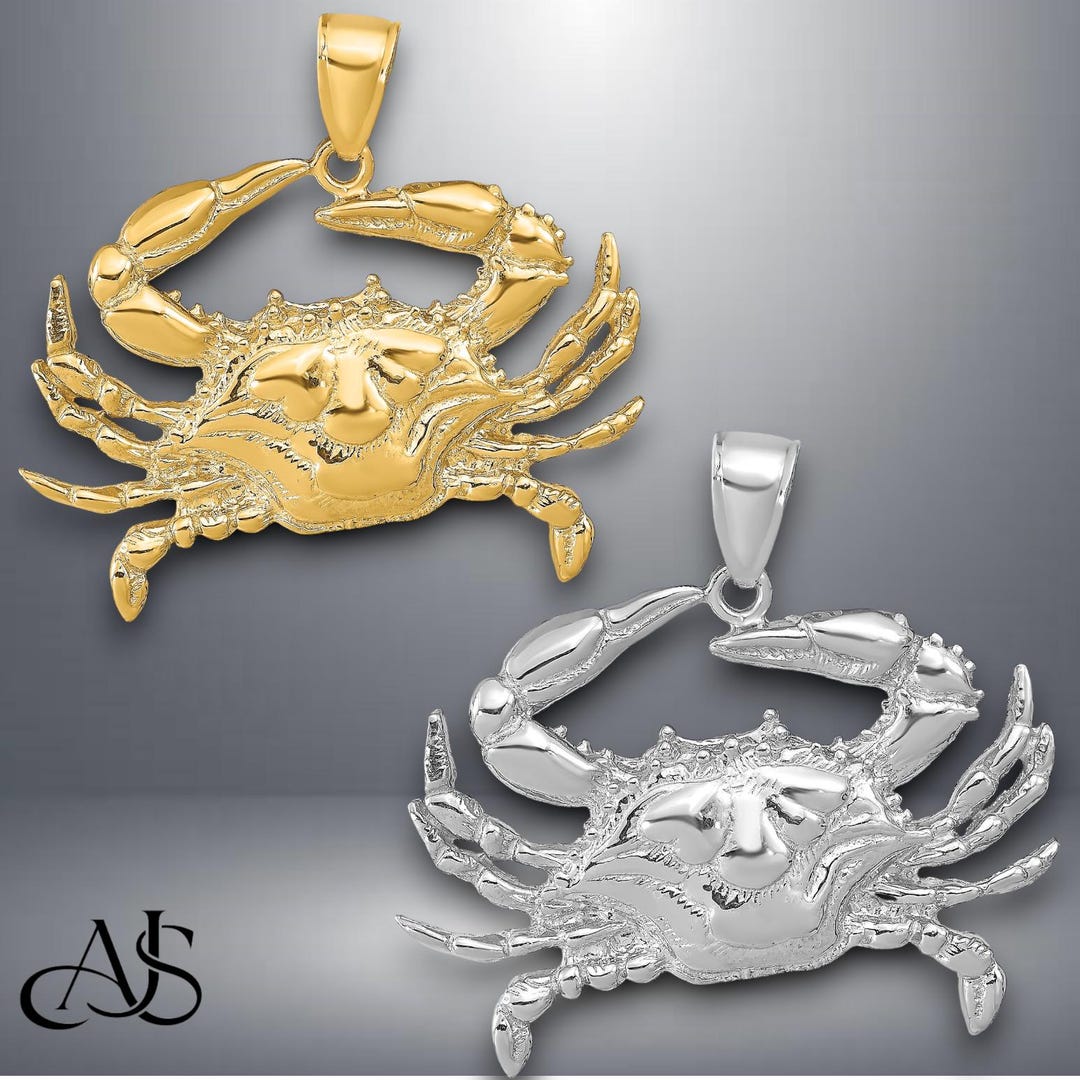 Gumbo Chain 14K Yellow or White Gold Blue Crab Pendant With Necklace Chain Options ...