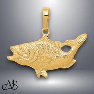 14K Yellow Gold Open Mouthed Bass Fish Pendant with Necklace Chain Options