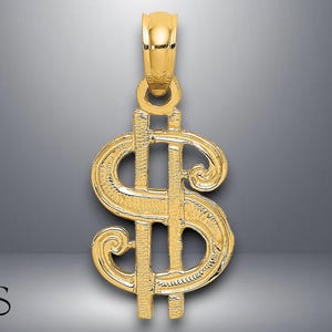 14K Yellow Gold Dollar Sign Charm with Necklace Chain Options