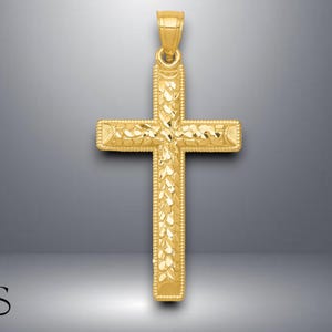 14K Yellow Gold Diamond-cut Latin Cross Pendant with Necklace Chain Options