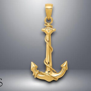 14K Yellow Gold 3D Anchor with Rope Pendant with Necklace Chain Options