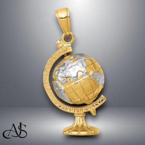 14K Yellow Gold 3-D Moveable Globe Pendant with Necklace Chain Options