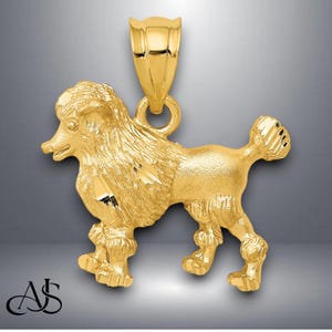 14K Yellow Gold Poodle Dog Pendant Charm with Chain Options