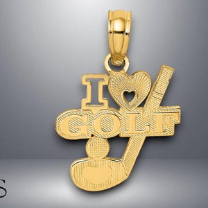 14K Yellow Gold I HEART GOLF Club and Ball Charm with Necklace Chain Options