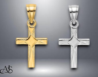 14K gouden mini-kruisbedel: diamant in het midden, elegante religieuze hanger