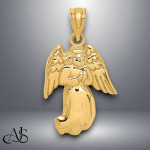14K Yellow Gold Angel Charm Pendant with Necklace Chain Options
