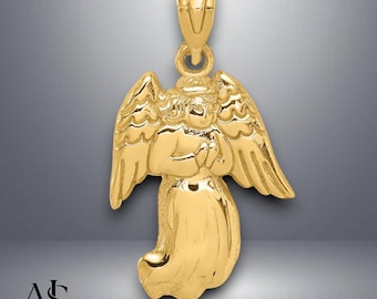 14K Yellow Gold Angel Charm Pendant with Necklace Chain Options