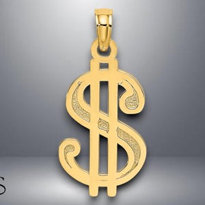 14K Yellow Gold Textured Dollar Sign Charm with Necklace Chain Options