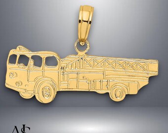 Colgante de camión de bomberos en oro amarillo de 14 quilates con opciones de cadena para collar