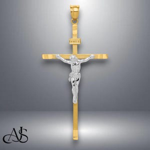 14K Two-tone Gold Crucifix Pendant with Necklace Chain Options