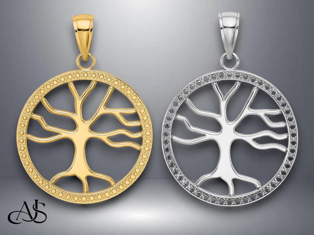 14K Gold Tree of Life Charm Pendant: Two-tone Round Frame - Etsy