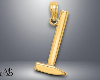 14 kt geelgouden 3D-hamerbedel met ketting kettingopties