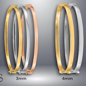 14K Gold Bangle Bracelets in 3mm and 4mm Widths - Yellow Gold, White Gold, Rose Gold