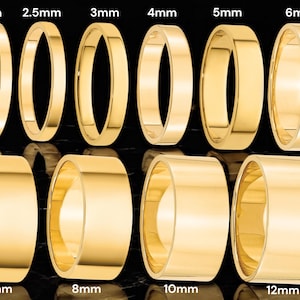 14K Solid Yellow Gold Wedding Bands Flat Style with FREE Inside Ring Engraving - 2mm 2.5mm 3mm 4mm 5mm 6mm 7mm 8mm 10mm 12mm Widths