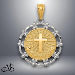14K Two-tone Gold Baptism Pendant with Chain Necklace options