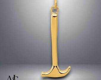14K geelgouden 3D-hamerhanger met ketting, opties