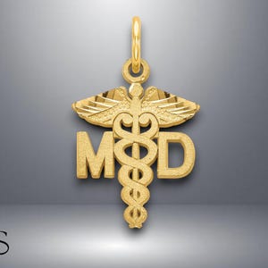 14K Yellow Gold M.D. Caduceus Charm with Necklace Chain Options