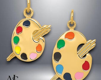 14 kt geelgouden geëmailleerde artiest palet hanger met ketting opties: