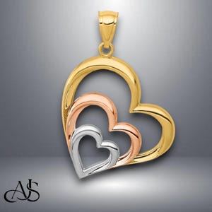 14K Tri-color Gold 3 Hearts Pendant with Necklace Chain Options