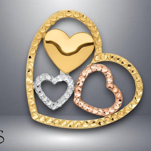 14K Yellow Gold & Rose Gold with White Rhodium Heart Pendant Chain Slide with Necklace Chain Options