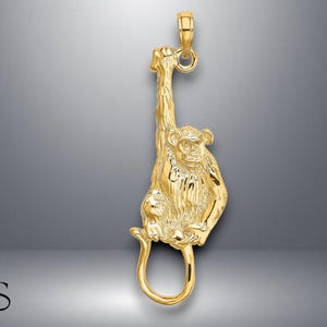 14K Yellow Gold 2-D Textured Hanging Monkey Charm with Necklace Chain Options