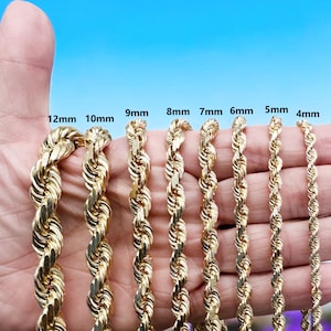 10K Gold Solid Rope Diamond-cut Chain Necklace or Bracelets