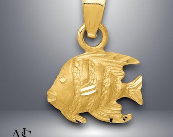 14K Yellow Gold Fish Pendant with Necklace Chain Options