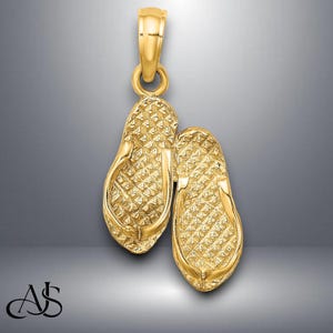 14K Yellow Gold 3D FT. MYERS Double Flip-Flop Pendant Charm with Necklace Chain Options