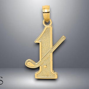 14K Yellow Gold Golf Club and Ball on #1 Pendant Charm with Necklace Chain Options