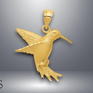 Small 14k Yellow Gold Hummingbird Pendant or Necklace