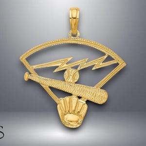 14K Yellow Gold Baseball Diamond Pendant with Necklace Chain Options