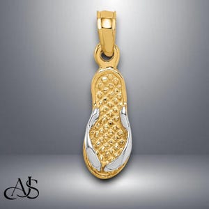 14K Yellow Gold 3D Single Flip-Flop Pendant with Necklace Chain Options