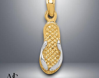 14K Yellow Gold 3D Single Flip-Flop Pendant with Necklace Chain Options