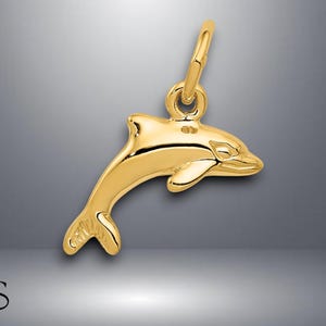 14K Yellow Gold Dolphin Pendant Charm with Necklace Chain Options